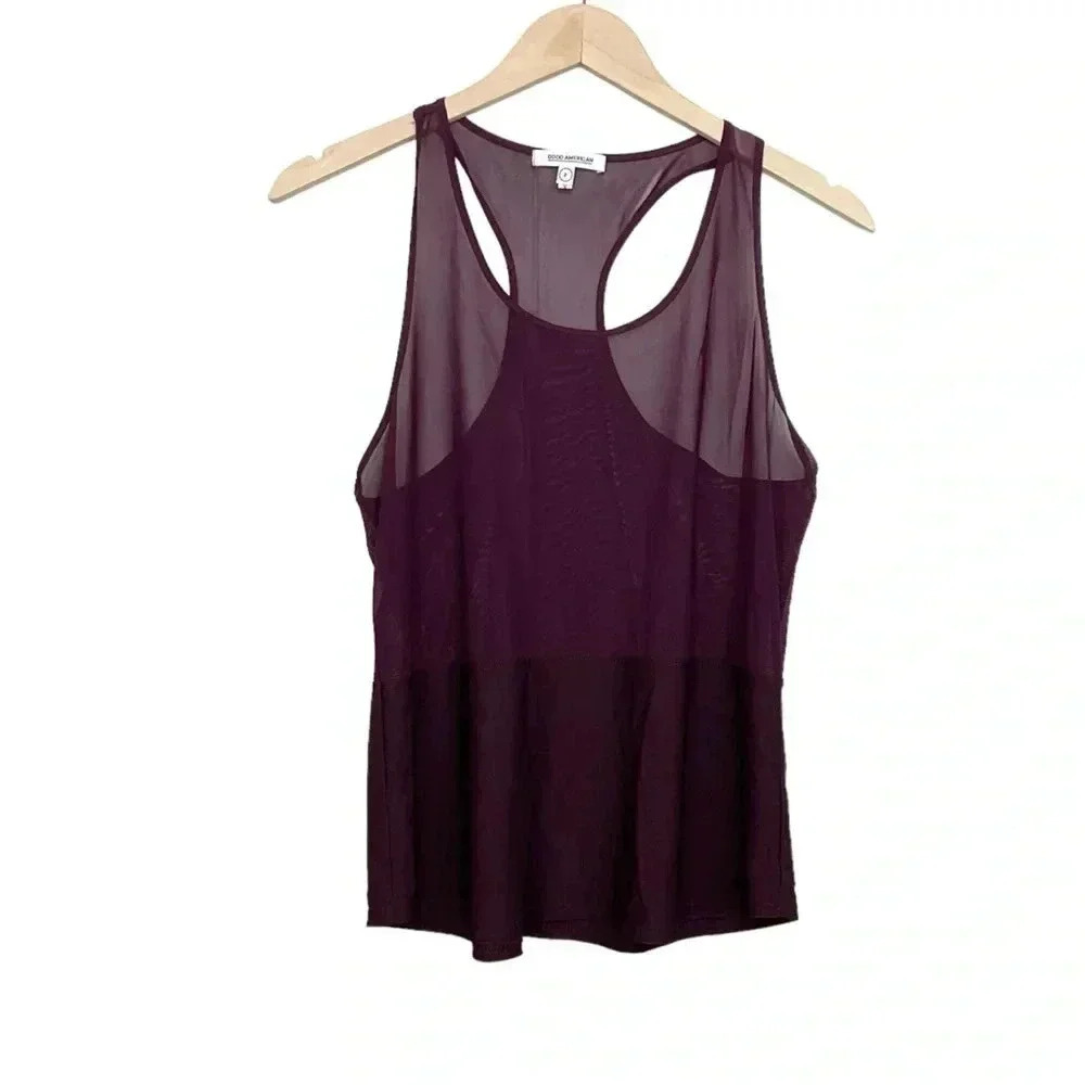 Good American Plum Mesh Tank Top Top Size 2